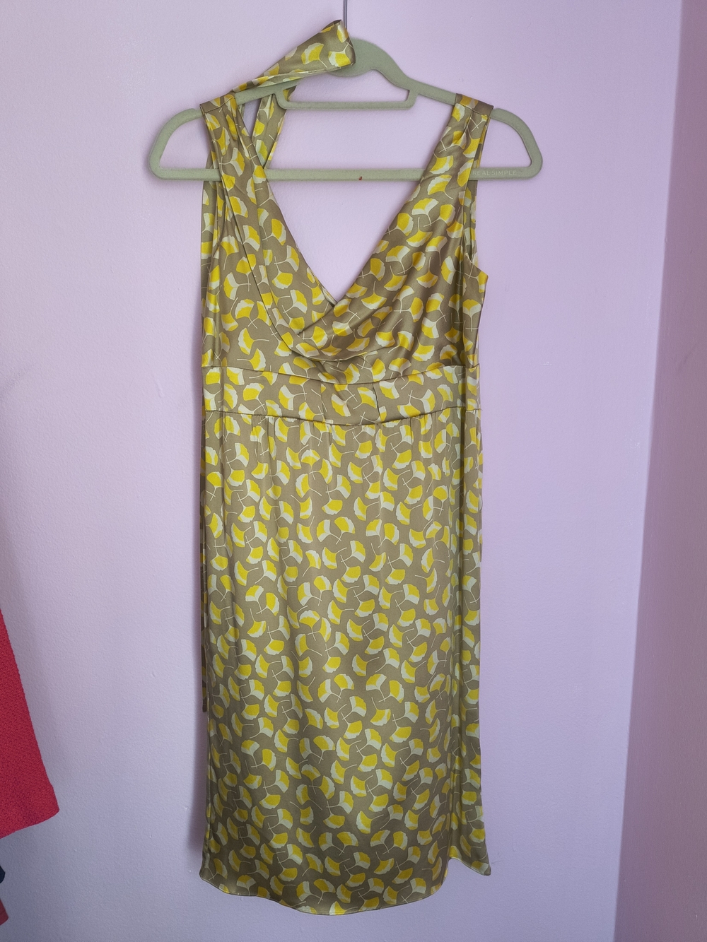 Diane von Furstenberg DVF Silk Lycra Ginkgo Leaf V-Neck Dress Yellow Tan 4